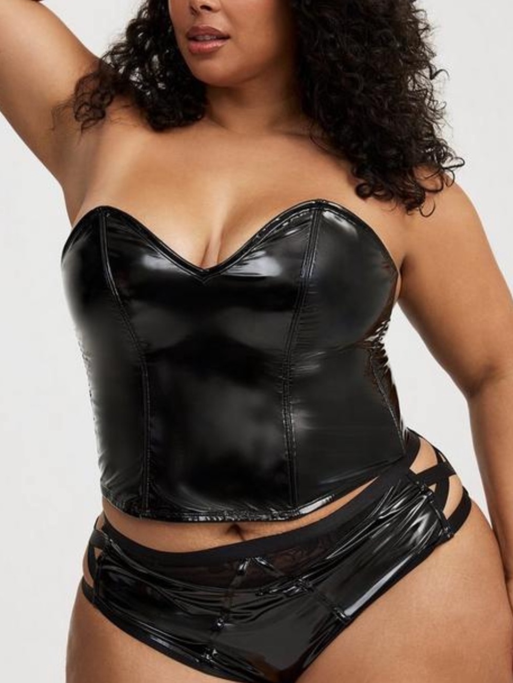torrid Black Patent-Look Corset Bandeau & Strappy Briefs